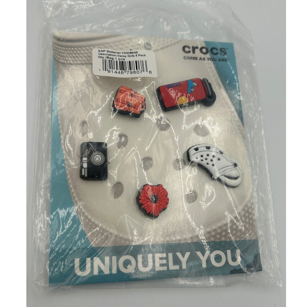 Crocs Jibbitz Charms Vacay Girls 5 Pack Multicolor New Travel Camera Backpack